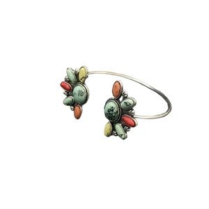 Silver and Multicolored Stone Cuff Bracelet
